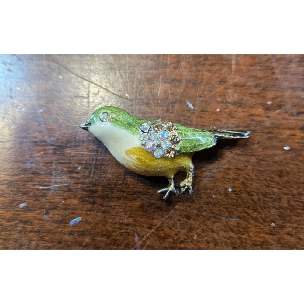Enamel Bird Magnet Rhinestone Crystal Green Yellow Fridge Decor Magnetic Cute